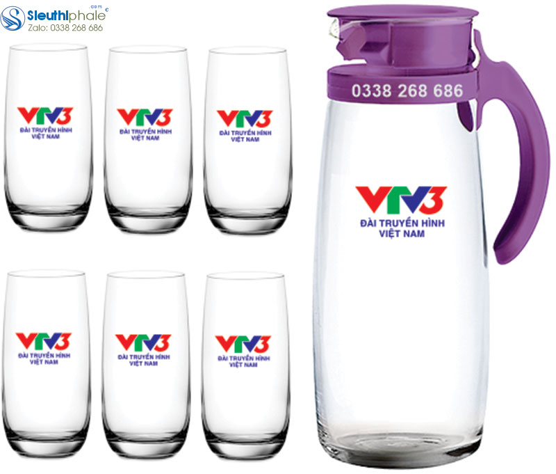 Bộ bình cốc thủy tinh cao cấp Ocean chính hãng với thiết kế trang nhã phong cách sang trọng, chất thủy tinh trong suốt, rất bền, in logo đẹp